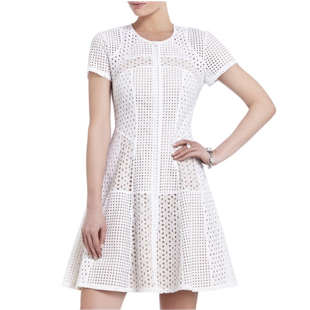 BCBGMaxAzria Macy lace White Eyelet fit and flare drop waist Dress